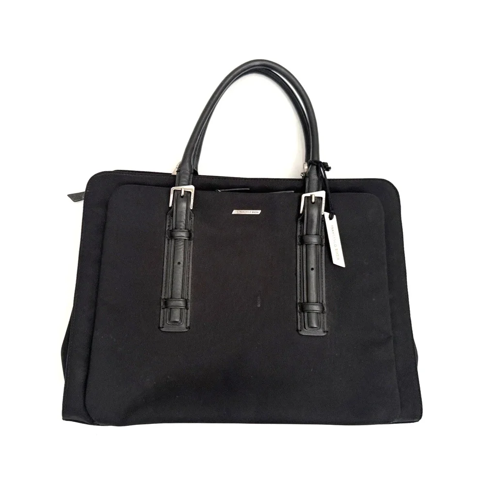 Francesco Biasia Work Tote Bag Black Nylon Leather-Trim Office Laptop Organizer